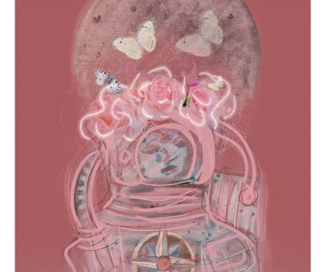 "Astronaut med roser"  Kunsttryk  print giclée
