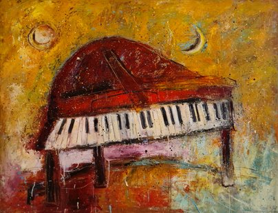 Rødt klaver Red piano jazz music musik , maleri, painting